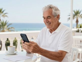 Mann mit Handy/ Rente im Ausland: Der digitale Lebensnachweis einfach erklärt
