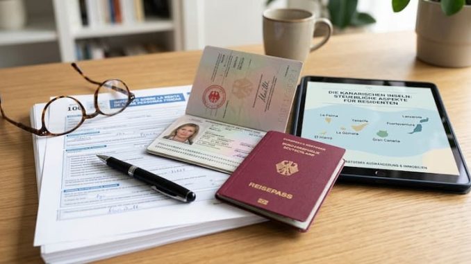 Schreibtisch mit Formularen/ Deutsche Rente in Spanien versteuern