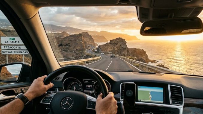 Blick aus dem Auto auf die Landschaft von La Palma/ Führerschein im Alter Spanien La Palma