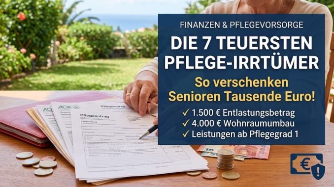 Titelgrafik zur Warnung vor den 7 teuersten Pflege-Irrtümern beim Geld verschenken an die Pflegekasse